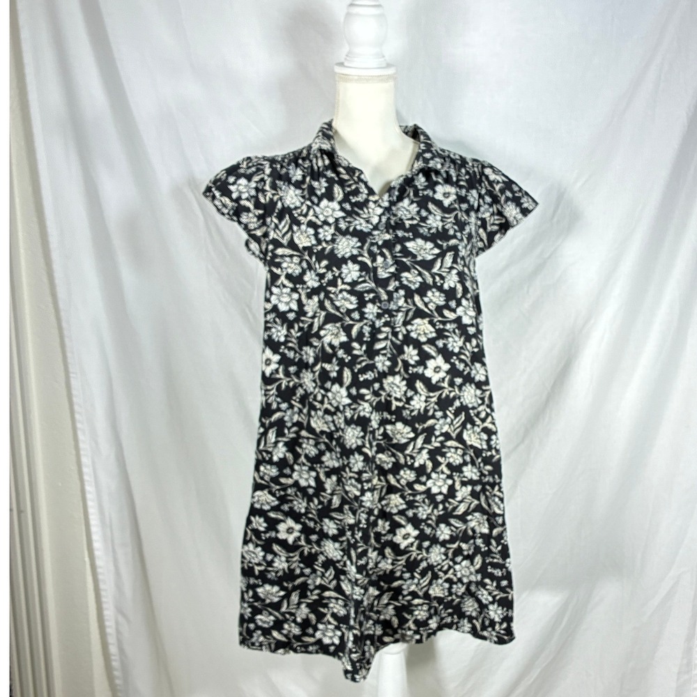 Time and Tru Womens Black‎ White Floral Flutter Sleeve Button Front Dress Large